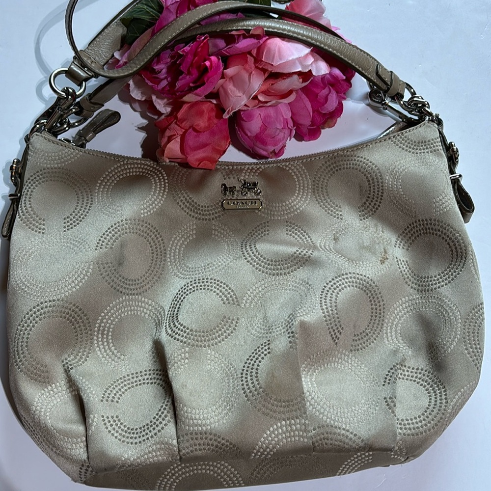 COACH MADISON DOTS OPTIC ART CONVERTIBLE HOBO BAG KHAKI #15929
